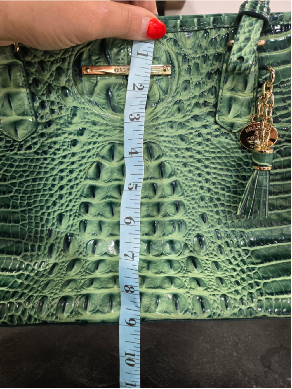 Women's Brahmin Green Croc Embossed Leather Tote Bag One Size - Picture 9 of 9